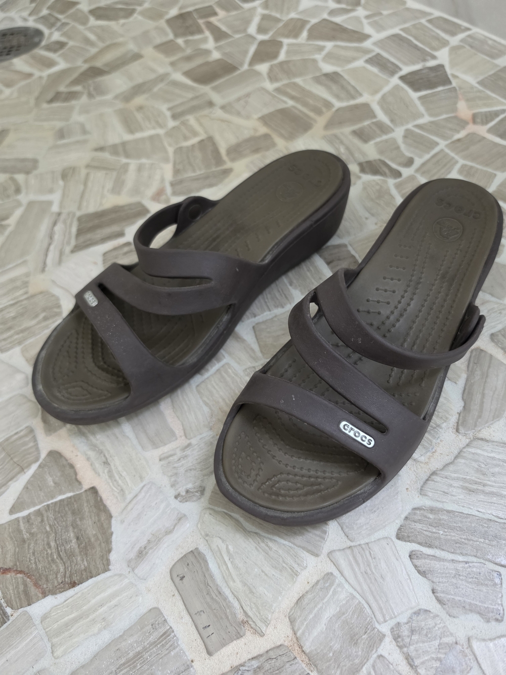 CROCS Women's Dark Brown Wedge Slide Sandals
